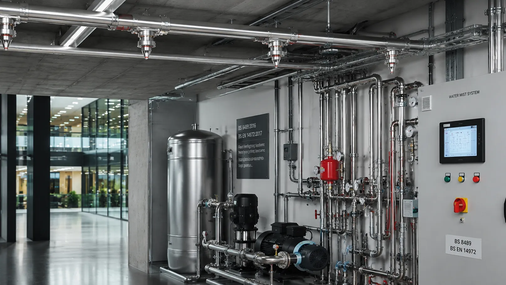 Water mist fire protection design documentation and standards for UK commercial projects