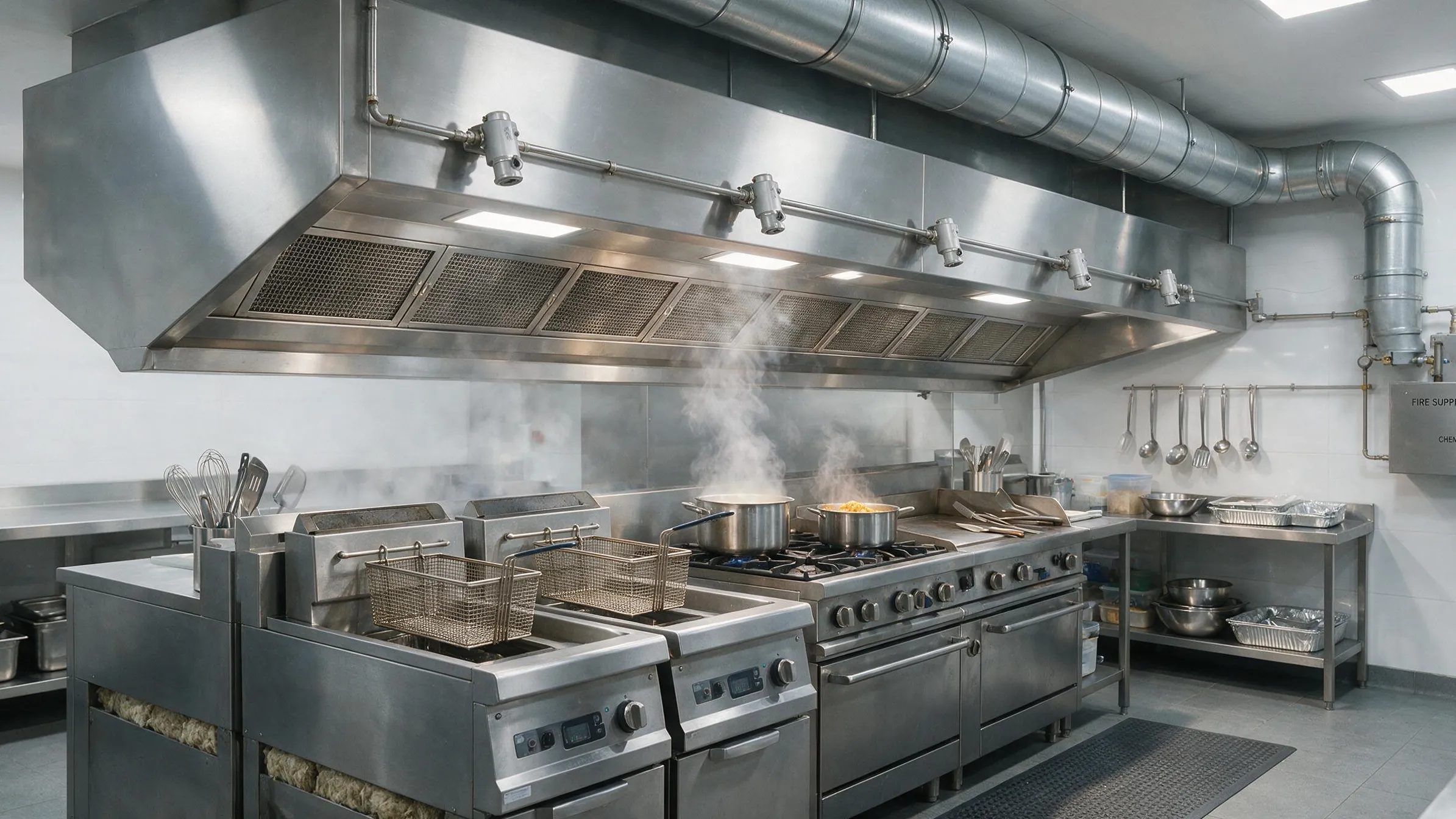 Fire suppression planning for a commercial kitchen and food production facility