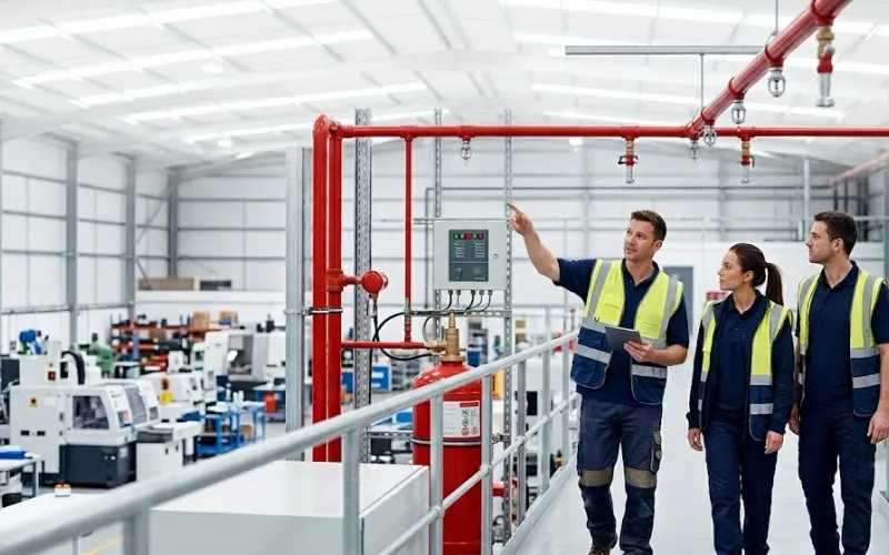 Fire detection and suppression controls in a commercial facility